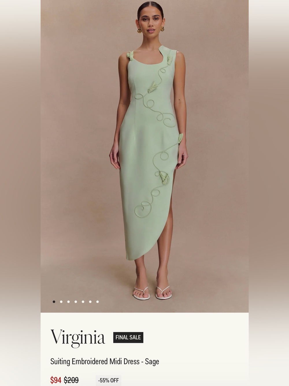 NWT Meshki Suiting Embroidered Midi Dress - Sage